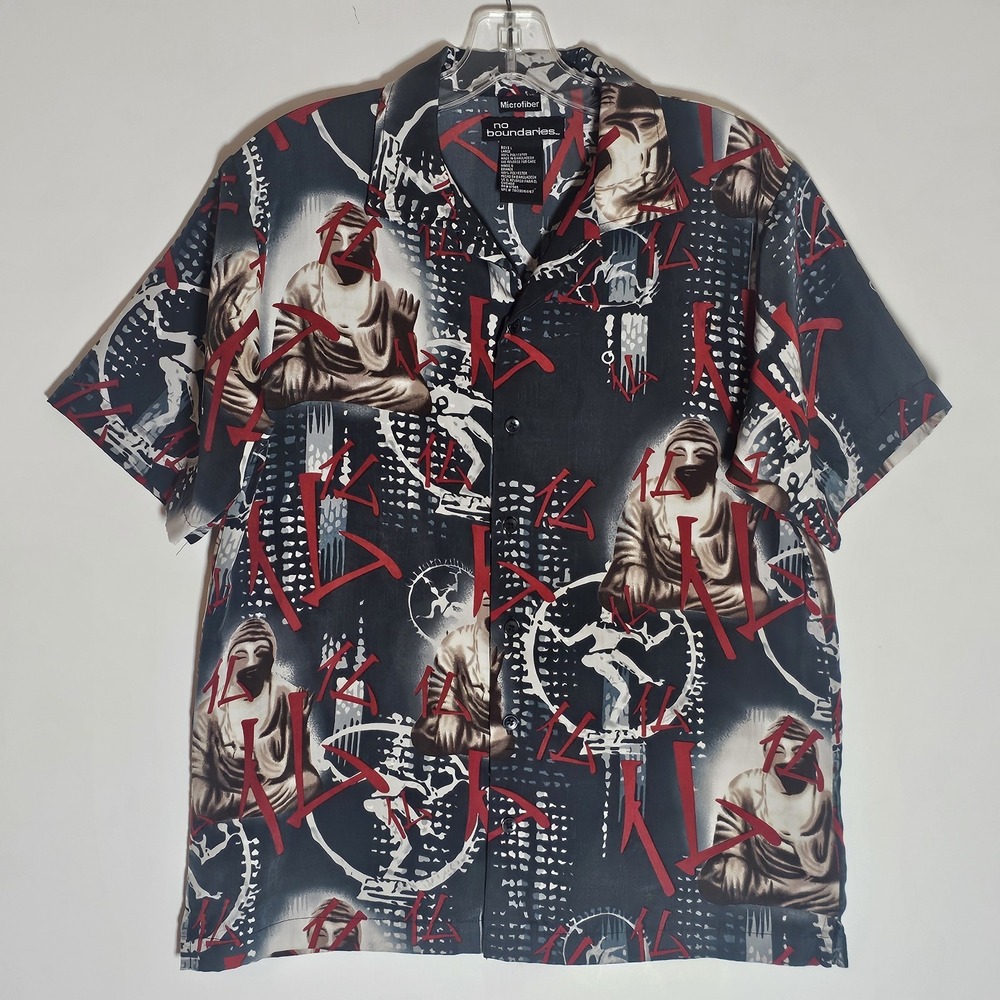 No Boundaries Shirt Boys Large Multicolor Buddha Sensei Master Japan Y2K Vintage